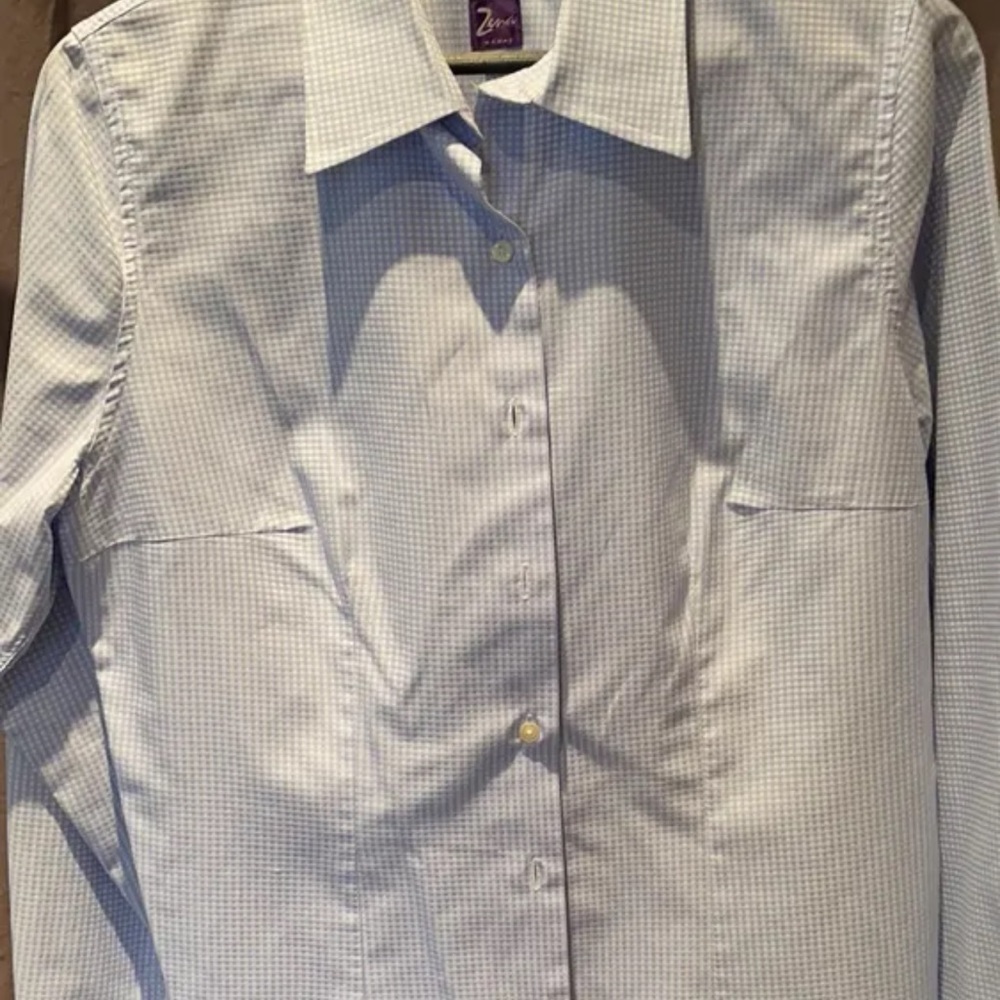 Beautiful Italian pale blue checked cotton womens shirt